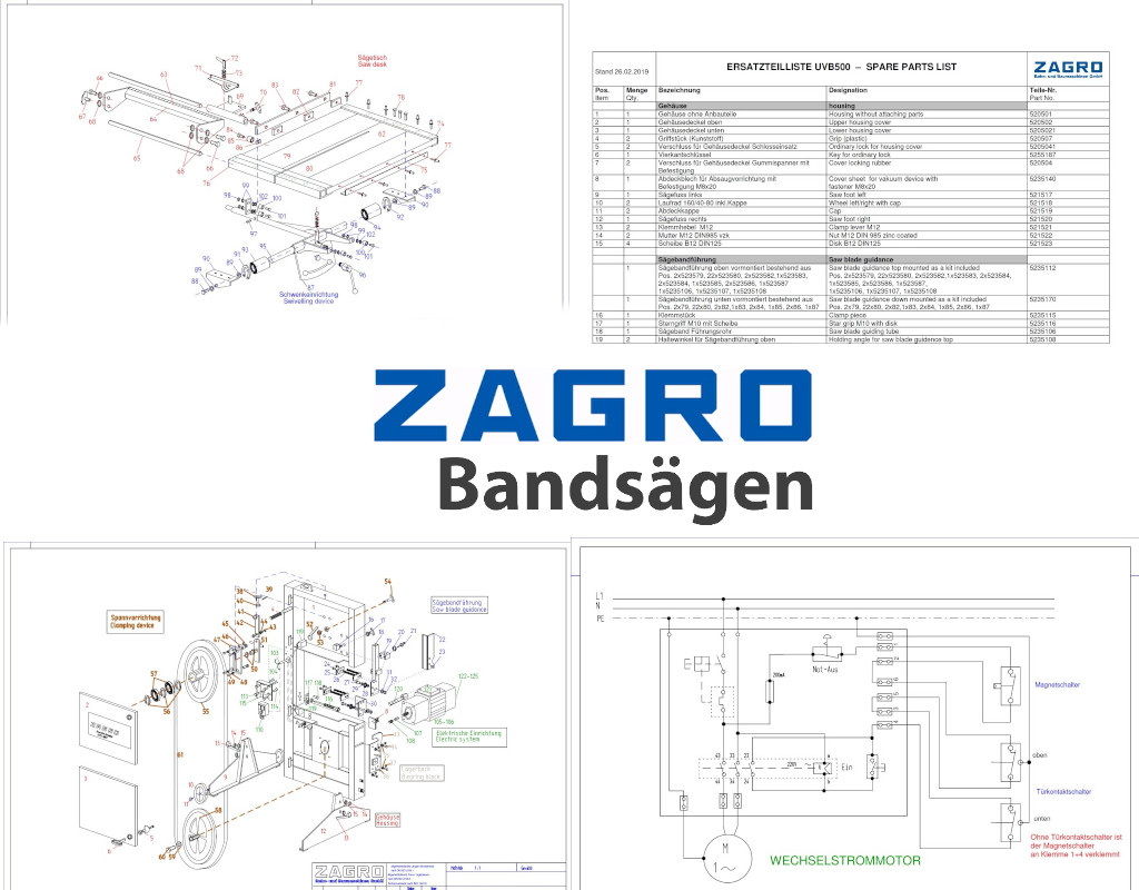 ZAGRO Bandsägen Downloads, Betriebsanleitung, Info, Technische Zeichnungen etc.