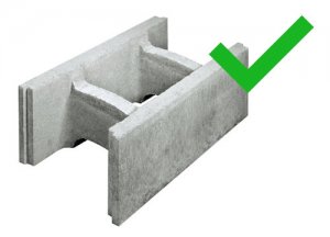 Ein Stück eines graunen Hohlkammersteins zum Mauern. Schneidbar für die ZAGRO Bandsägen